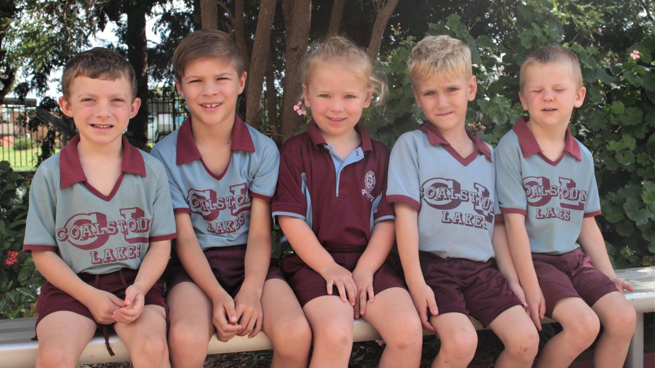 Coalstoun Lakes State School Year 1 students Darcy, Riley, Cassidy, Fletcher and Jack