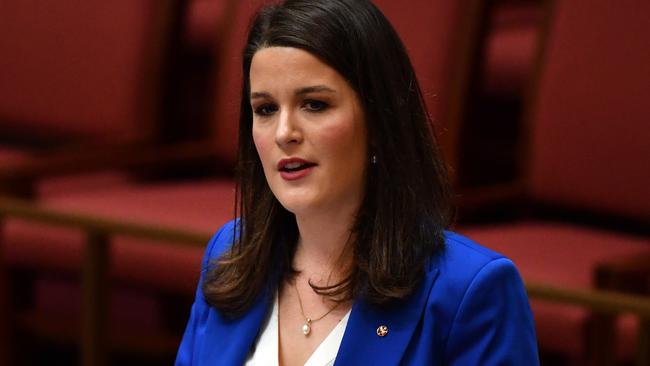 Liberal Senator Claire Chandler makes her maiden speech in the Senate Chamber at Parliament House in Canberra. (AAP Image/Mick Tsikas)