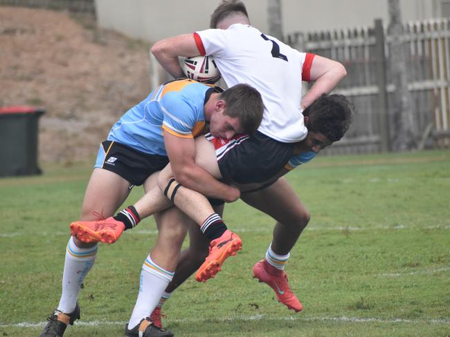 Peninsula versus Wide Bay, 16-18 years boys, at the Queensland School Sport rugby league state championships at Marley Brown Oval, Gladstone, on May 17, 2025. Photo: Pam McKay