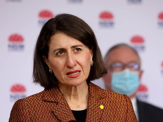 Premier Gladys Berejiklian speaking at the OVID-19 update press conference in St Leonards on Thursday morning. Picture: NCA NewsWire / Damian Shaw