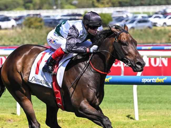 Mr Brightside (NZ) ridden by Craig Williams wins the Lamaro's Hotel Futurity Stakes at Caulfield Racecourse on February 24, 2024 in Caulfield, Australia. (Photo by Reg Ryan/Racing Photos via Getty Images)