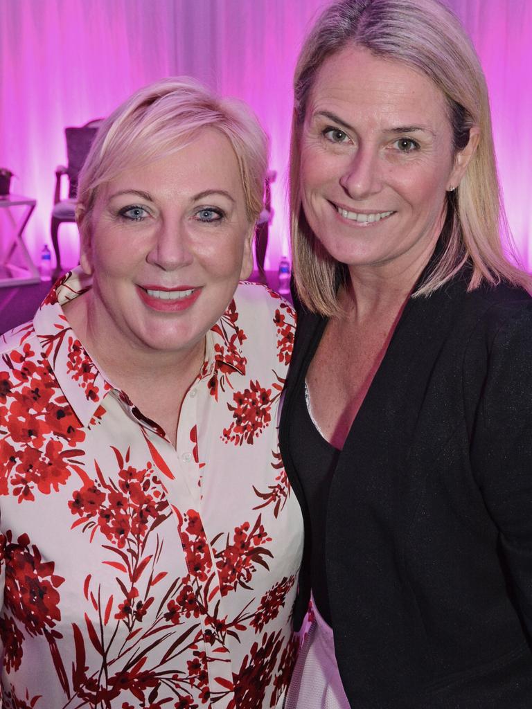 Deb Farnworth-Wood and Kylie Blucher at Early Risers IWD breakfast at Sofitel Broadbeach. Picture: Regina King