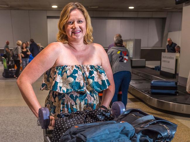 Diamond Princess cruise ship passenger Laura Tangey returns to Melbourne. Picture: Jake Nowakowski