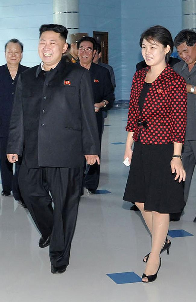 North Korean leader Kim Jong-un and his wife Ri Sol-Ju visit a dolphinarium of the Rungna People's Pleasure Ground in Pyongyang. Picture: AFP/KCNA via KNS