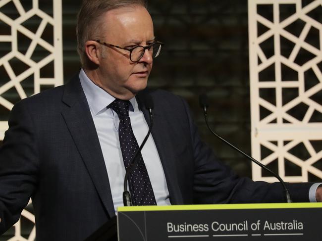 Prime Minister Anthony Albanese at the Business Council of Australia’s annual dinner. Picture: Christian Gilles