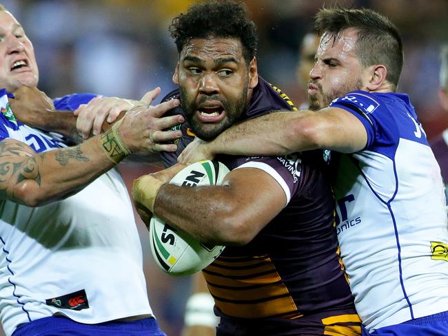 Sam Thaiday of Brisbane during the NRL match between the Brisbane Broncos and the Canterbury Bulldogs. Pic Darren England.