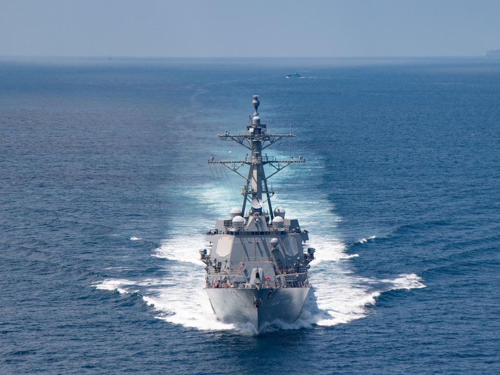 The AI Arleigh-burke class guided-missile destroyer USS Kidd (DDG 100) transits the Taiwan Strait during a routine transit in August 2021. Picture: US NAVY / AFP.