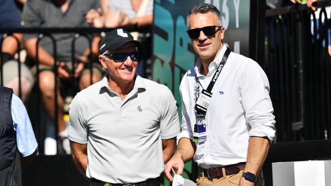 Greg Norman and Peter Malinauskas at this year’s LIV Golf event. Picture: Mark Brake/Getty Images