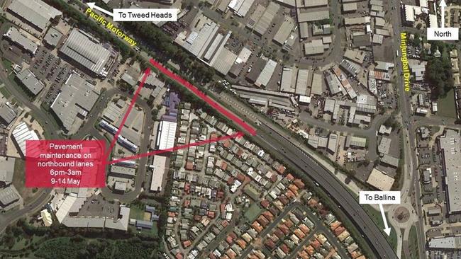 There will be roadworks on the Pacific Motorway near Tweed Heads for six nights.