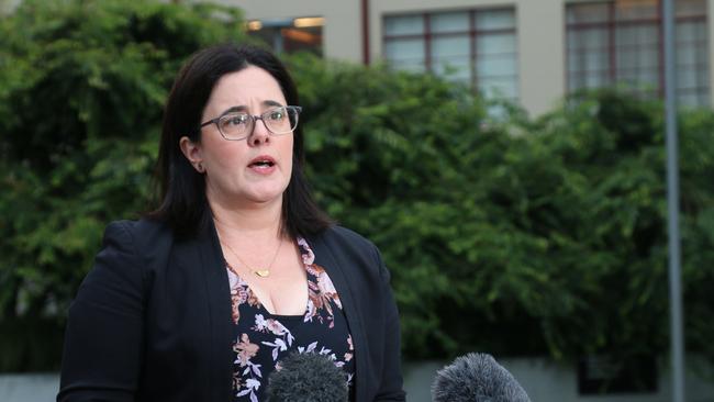 Labor's Ella Haddad speaks to the media at Parliament Square in Hobart on Monday, January 8, 2024.