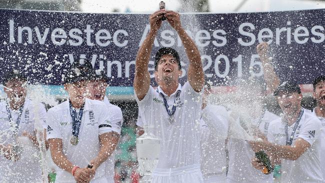 Alastair Cook and England celebrate winning the Ashes in 2015. Picture: Getty