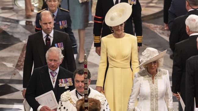 The Cambridges, Prince Charles and Camilla, Duchess of Cornwall kept their expressions entirely neutral as they departed St Paul’s. Picture: Dan Kitwood/WPA Pool/Getty Images