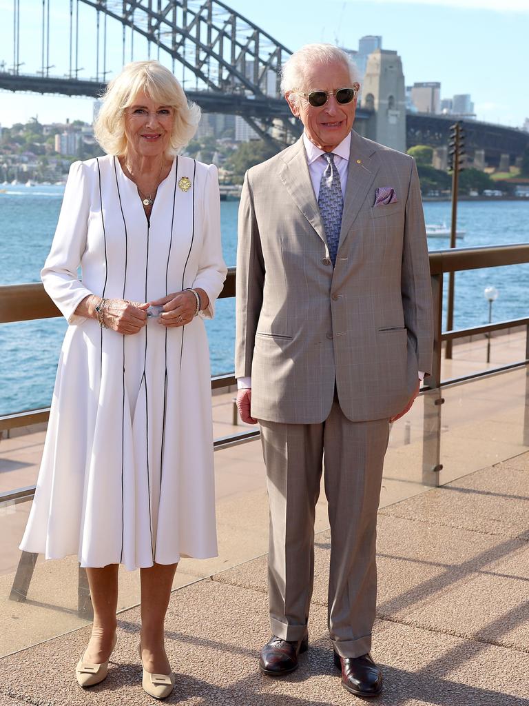 King Charles III and Queen Camilla pose for a photo in front of Sydney Harbour Bridge later that day. Picture: Getty Images