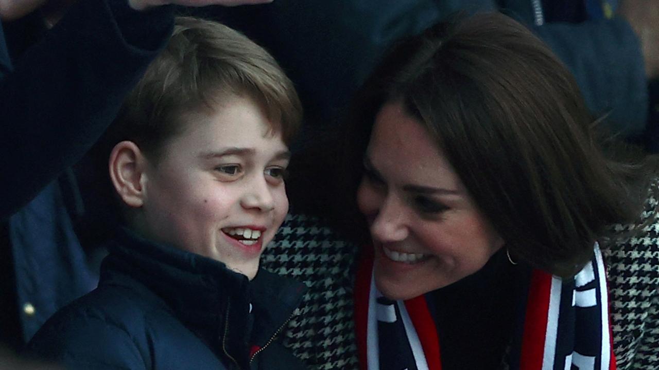 Kate was seen leaning down to talk to her son. Picture: Adrian Dennis/AFP