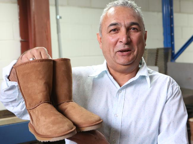 Eddie Oygur of Australian Leather at the  Lidcombe factory.Global American giant sinks the boot into a small Australian family business, suing them in a US court over use of the word ÔUggÕ and claiming millions in punitive damages.