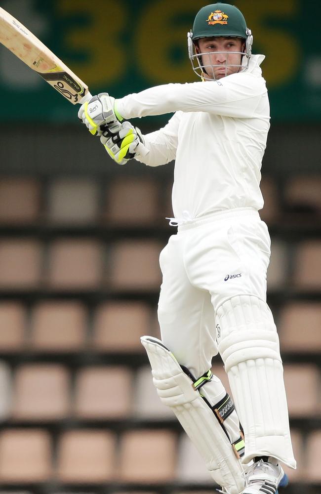 Phillip Hughes’ trademark cut shot. Picture: Matt King/Getty Images