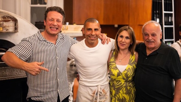 Jamie Oliver and Daniel Semrani with his parents.