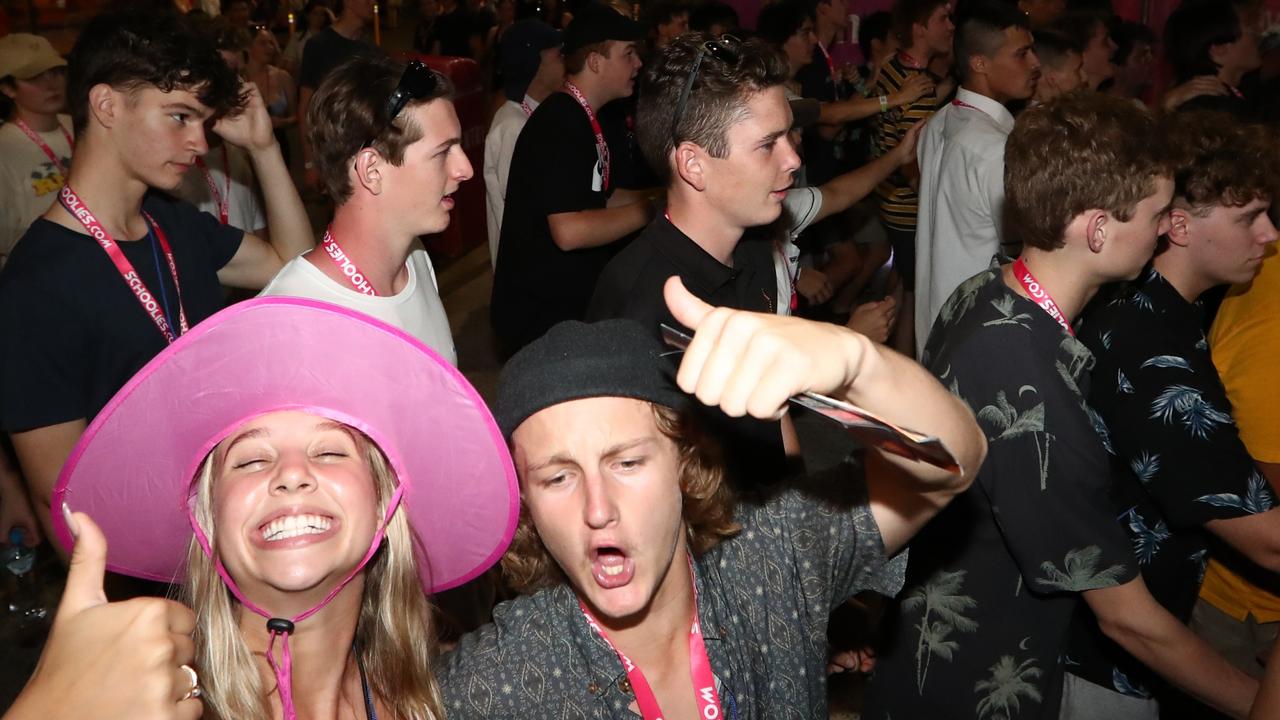 Schoolies at Surfers Paradise on the Gold Coast on Sunday. Picture: Jason O'Brien