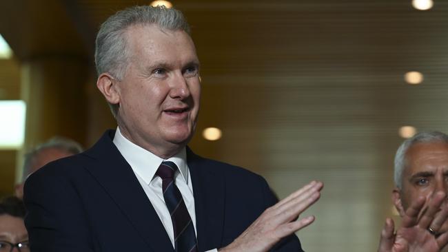 Minister for Employment and Workplace Relations Tony Burke holds a press conference at Parliament House in Canberra. Picture: Martin Ollman