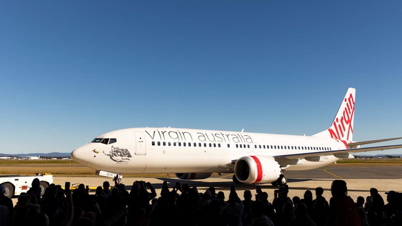 Virgin Australia’s first Boeing 737-8 aircraft touched down in its Brisbane Hangar on Saturday. It came from its Boeing factory in Seattle. Picture: Supplied