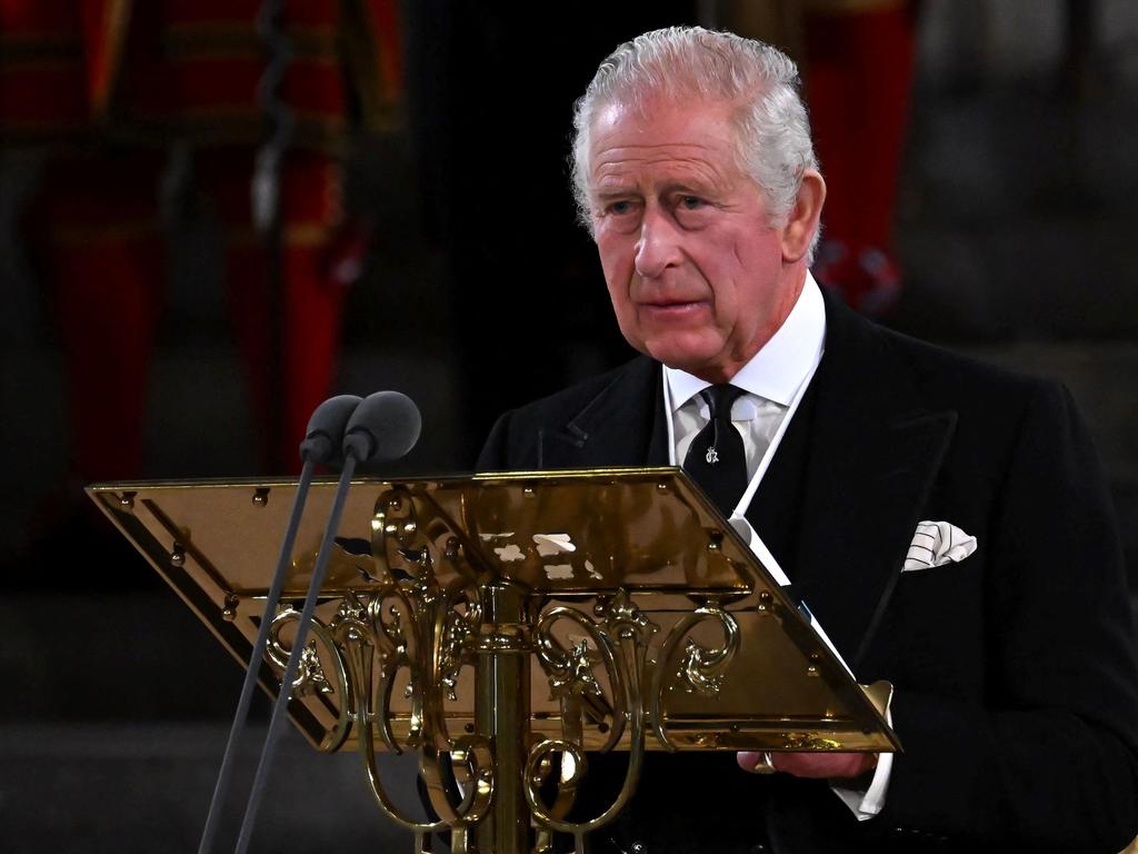 King Charles III speaks during the presentation of Addresses by both Houses of Parliament in Westminster Hall. Picture: Ben Stansall / various sources / AFP