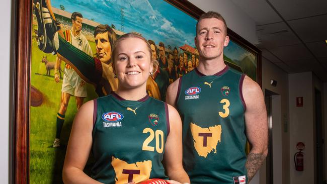 Tasmanian representatives Grace White and Sam Siggins ahead of the Tasmanian State team clash against NSW.Picture: Linda Higginson