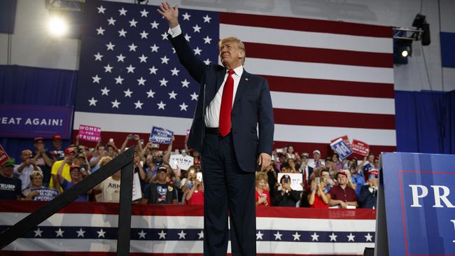 Donald Trump arrives at Olentangy Orange High School in Lewis Centre, Ohio on Saturday night. Picture: AP