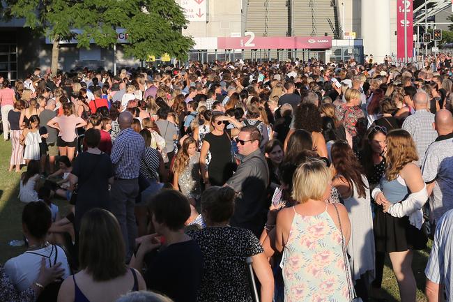 Crowds outside the Gabba on Sunday night.