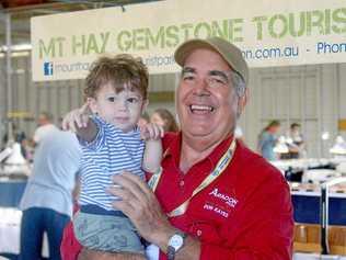 Bill Donohue with granddad Don Kayes at the Gemboree, Rockhampton Showgrounds. Picture: Jann Houley