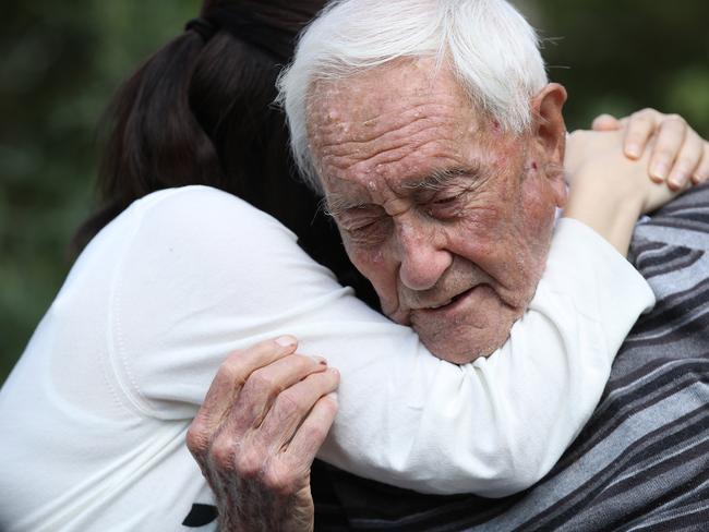 BASEL, SWITZERLAND - MAY 09:  Australian botanist and academic David Goodall, who is 104 years old, gets a hug from Taiwanese actress and television hostess Bowie Tsang during the filming of a documentary film about Goodall at the Basel University Botanical Gardens the day before his planned assisted suicide on May 9, 2018 in Basel, Switzerland. Goodall said he made the decision because he had no other choice, as Australia does not allow assisted suicide. Goodall is being assisted by Exit International and plans to end his life on May 10.  (Photo by Sean Gallup/Getty Images) ***BESTPIX***