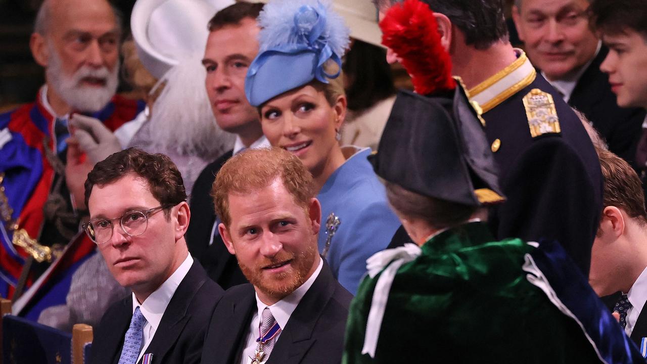 Prince Harry talks to Princess Anne at Westminster Abbey. Picture: Richard Pohle / Pool / AFP