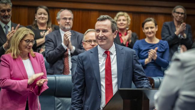 West Australian Premier Mark McGowan in parliament in Perth on Thursday. Picture: Tony McDonough