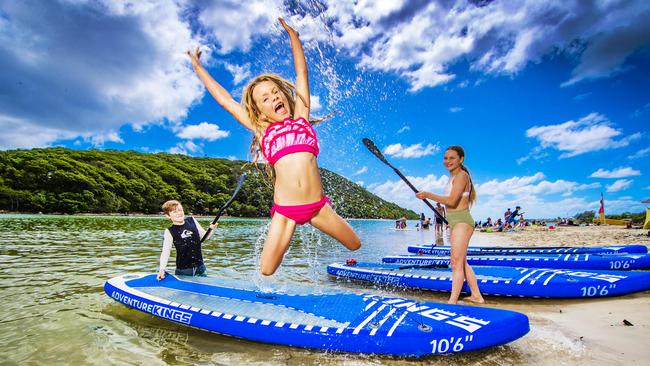 Zahli Forward, 7, Theo, 9, sister Grace, 12, holidaying on the Gold Coast. Picture: Nigel Hallett