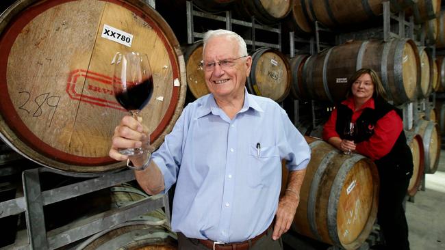 Winemaker Jim Irvine and his daughter Joanne Irvine at his winery in Nuriootpa, in 2014. Picture: Kelly Barnes