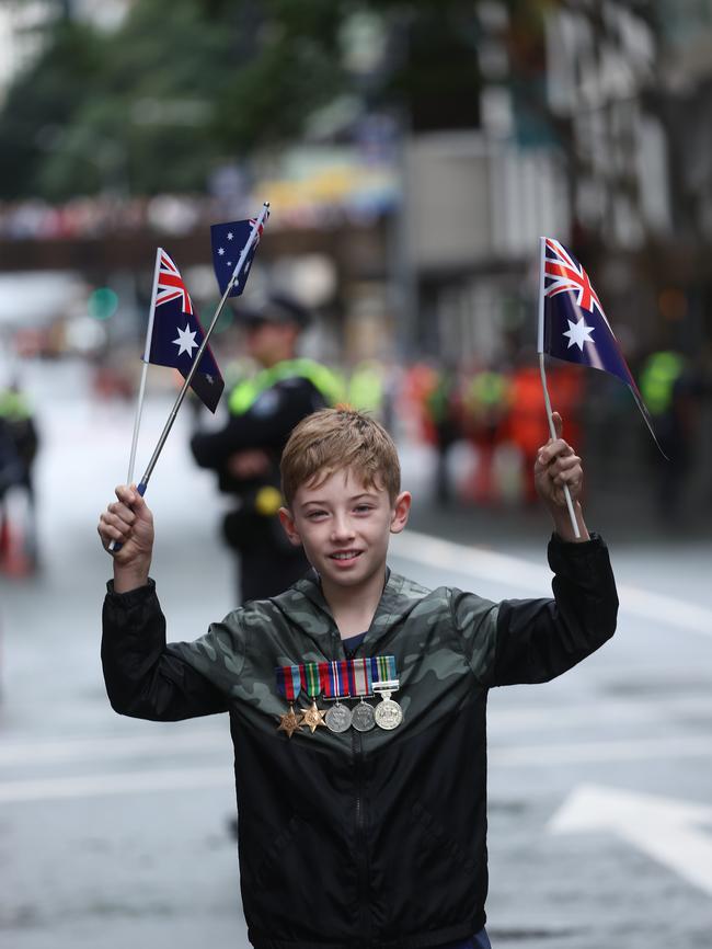 Kai Rernmuth 9yrs from Bulimba at the Anzac Day Parade. Pic: Annette Dew