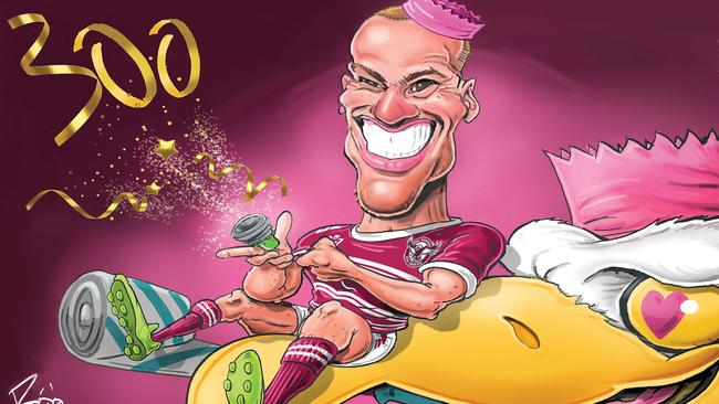 Daly Cherry-Evans joined the 300 club. Onya, Chez. Artwork: Scott 'Boo' Bailey.