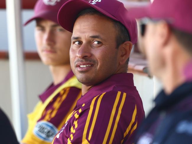 BRISBANE, AUSTRALIA - OCTOBER 25: Usman Khawaja of Queensland looks on during the ODC match between Queensland and South Australia at Allan Border Field, on October 25, 2024, in Brisbane, Australia. (Photo by Chris Hyde/Getty Images)