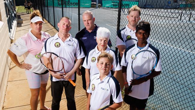 Marion Tennis Club members Liz Hearn, Nigel Dally, Tony Davey, Pat Carey, Kym Morgan Lakshay Madankumar and Korbyn Hearn, 9.