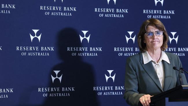 Reserve Bank governor Michele Bullock speaks during a media conference following the RBA’s decision to cut the cash rate. Picture: AFP