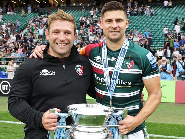 Tom Youngs and Ben Youngs after winning the Gallagher Premiership Rugby Final with Leicester Tigers. Ben Youngs has missed England selection. (Photo by David Rogers/Getty Images)