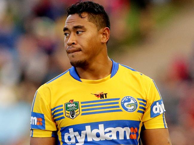 Parramatta's John Folau during the round 6 NRL game between the Newcastle Knights and the Parramatta Eels at Hunter Stadium .Picture Gregg Porteous