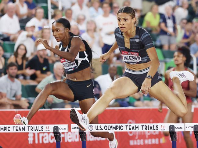 Sydney McLaughlin (right) and Dalilah Muhammad will go head to head in Tokyo after the American pair both qualified for the 400m hurdles. (Photo by Andy Lyons/Getty Images)