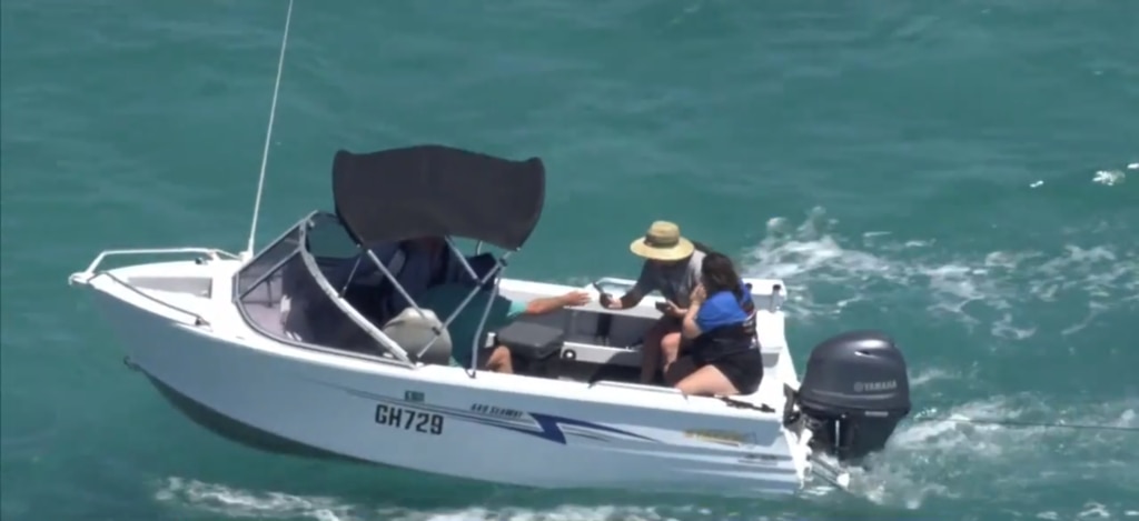 The two rescued women on the boat back to shore. Picture: 9 News