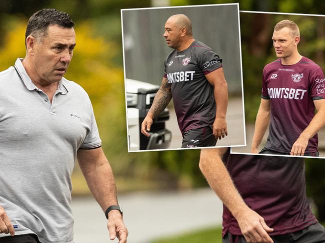 Shane Flanagan, Jim Dymock and Tom Trbojevic arrive for Manly training