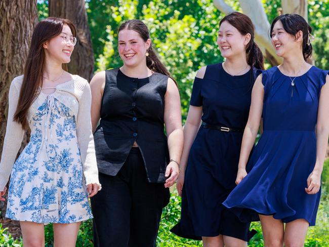 Daily Telegraph. 16, December, 2024.Pymble Ladies College,Hwayoung Cho, Visual ArtsAbigail Barfield, aboriginal studiesCaiyi Wang, Chinese ContinuesMulan Xu, Classical Greek Continuers,at the HSC First in Course ceremony, at UNSW, today.Picture: Justin Lloyd.