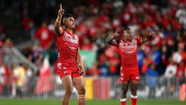 Tonga qualified for the Pacific Cup final thanks to a clutch Isaiya Katoa field goal. Picture: Hannah Peters/Getty Images