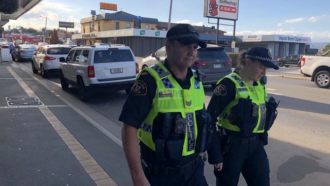 Forensic officers on scene along Hobart Rd, Kings Meadows after a "wounding incident". Photo: Patrick Gee