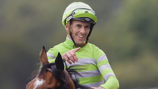 Jay Ford rides the Team Hawkes-trained debutant Super Vogue at Canterbury. Picture: Getty Images