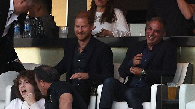 Prince Harry reacts during a match between Inter Miami CF and Los Angeles Football Club at BMO Stadium. Picture: Harry How / GETTY IMAGES NORTH AMERICA / Getty Images via AFP