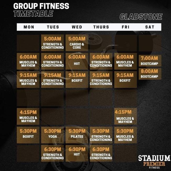 The group fitness timetable shared by Stadium Premier Fitness on their social media page. Picture: Supplied.